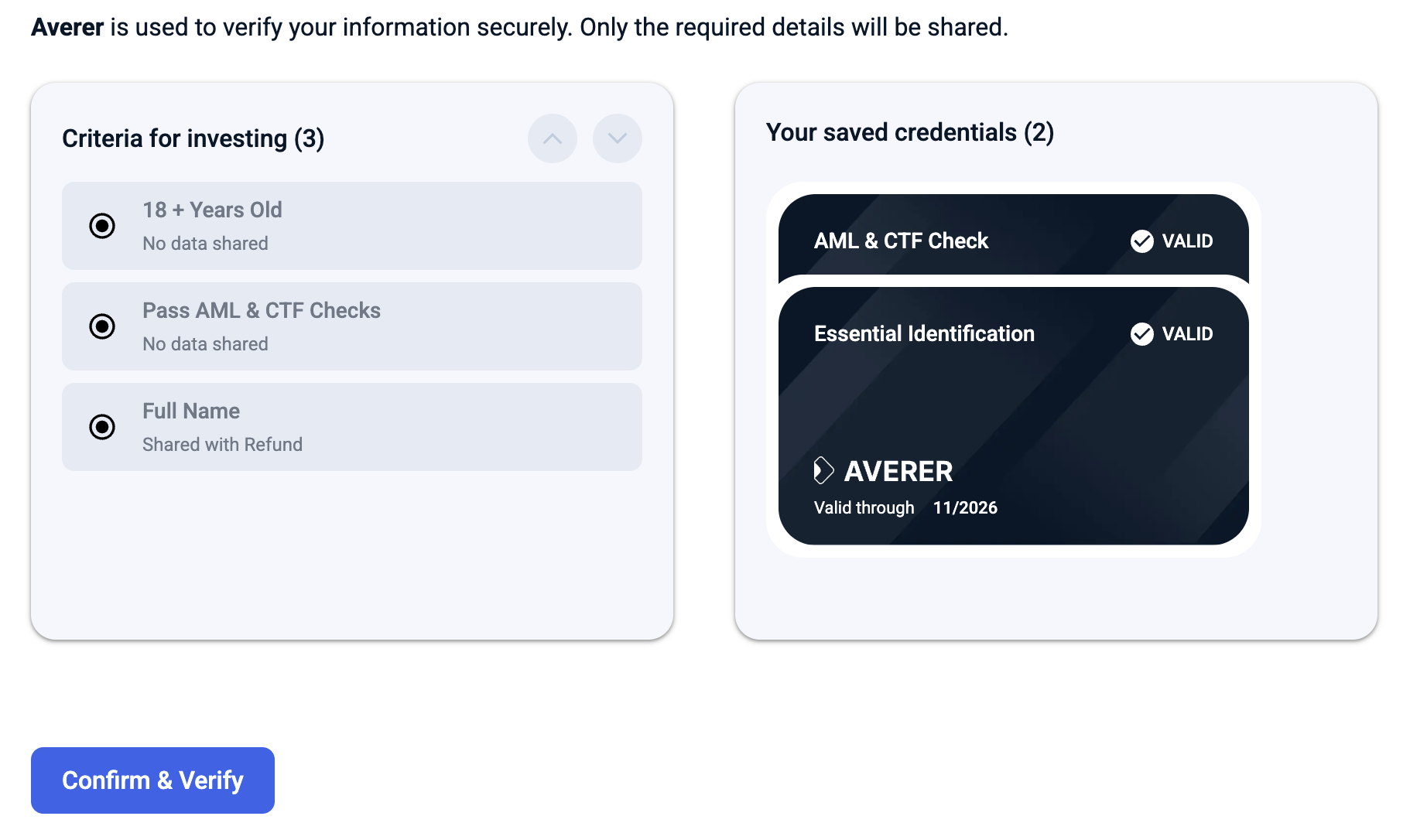 Averer Web SDK login experience