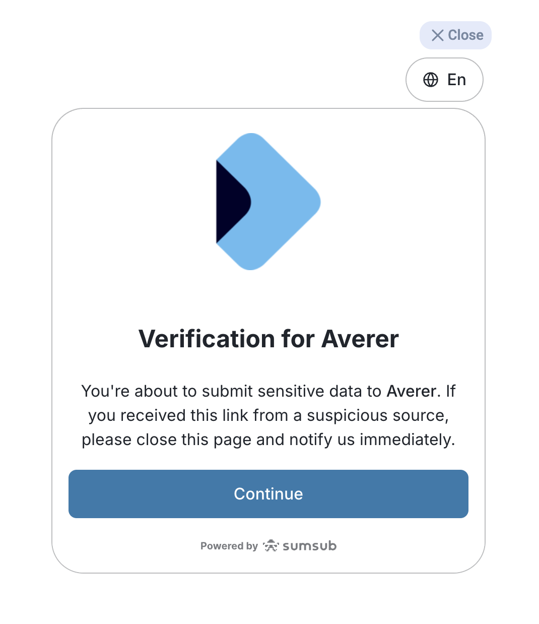 Averer Web SDK login experience