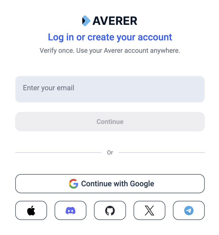 Averer Web SDK login experience